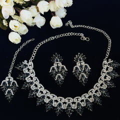 Silver Rodium Polish Black and Grey color Necklace in Metal Alloy studded with Austrian diamond