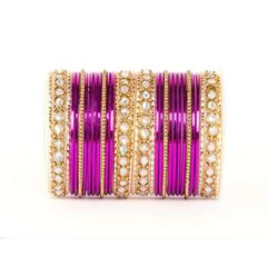 Pink and Majenta color Bangles in Metal Alloy studded with Kundan & Gold Rodium Polish : 1885200