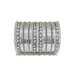 Silver color Bangles in Metal Alloy studded with Kundan & Gold Rodium Polish : 1885201