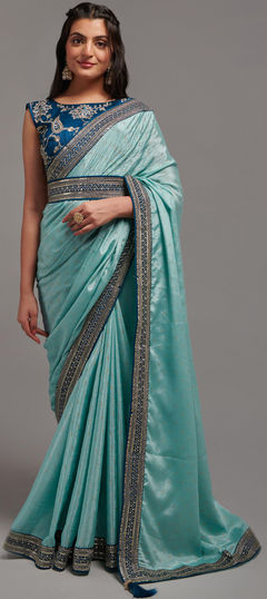 Blue color Saree in Art Silk, Silk fabric with Embroidered, Lace, Zari work