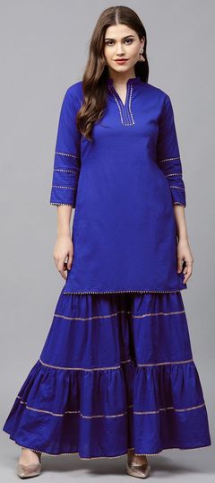 Blue color Salwar Kameez in Rayon fabric with Gota Patti work