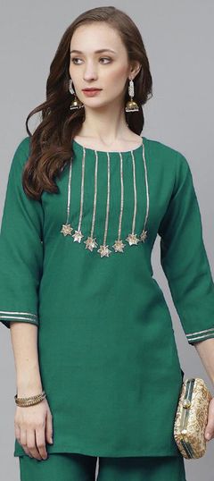 Green color Kurti in Rayon fabric with Gota Patti work