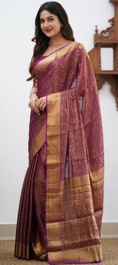 Purple and Violet color Saree in Art Silk, Silk fabric with Weaving work