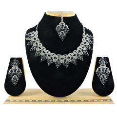 Silver Rodium Polish Black and Grey color Necklace in Metal Alloy studded with Austrian diamond