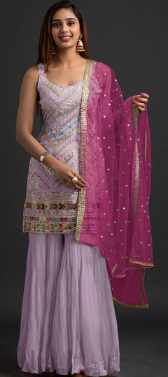 Purple and Violet color Salwar Kameez in Georgette fabric with Embroidered, Sequence work