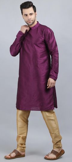 Purple and Violet color Kurta Pyjamas in Dupion Silk fabric with Thread work