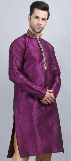 Festive Purple and Violet color Kurta in Dupion Silk fabric with Embroidered, Thread, Zari work : 1886230