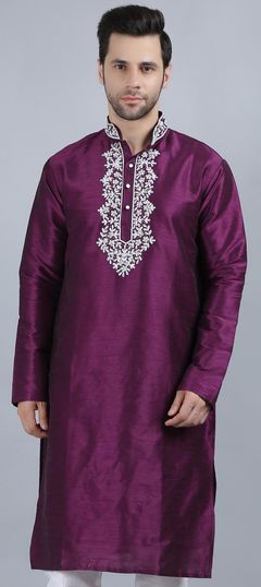 Festive Purple and Violet color Kurta in Dupion Silk fabric with Embroidered, Resham, Thread work : 1886243