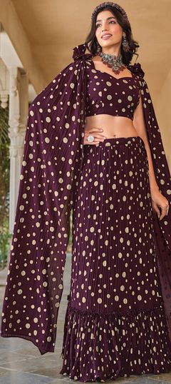 Purple and Violet color Ready to Wear Lehenga in Faux Georgette fabric with Foil Print work