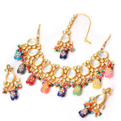 Multicolor color Necklace in Metal Alloy studded with Kundan & Gold Rodium Polish : 1886497