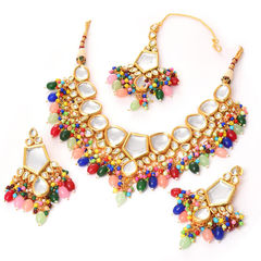 Multicolor color Necklace in Metal Alloy studded with Kundan & Gold Rodium Polish : 1886498