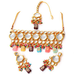 Multicolor color Necklace in Metal Alloy studded with Kundan & Gold Rodium Polish : 1886499