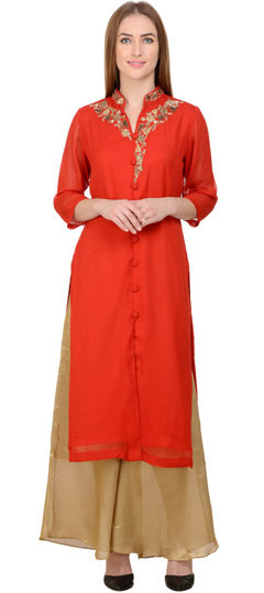 Red and Maroon color Salwar Kameez in Georgette fabric with Embroidered, Thread work