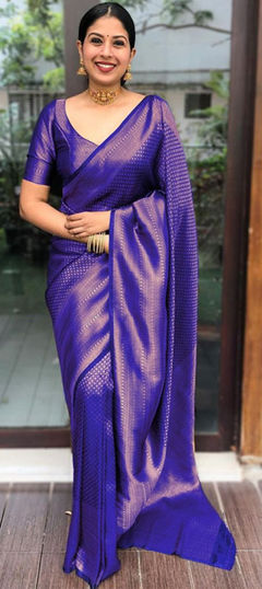 Party Wear, Traditional Blue color Saree in Art Silk, Silk fabric with South Weaving work : 1886588