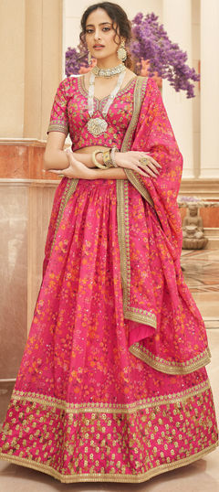 Pink and Majenta color Lehenga in Organza Silk fabric with Embroidered, Sequence, Thread, Zari work