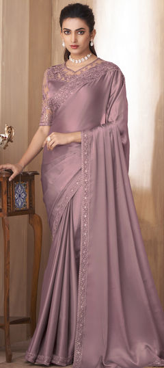 Purple and Violet color Saree in Silk fabric with Embroidered, Sequence, Thread work