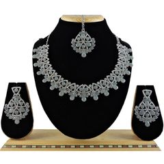 Silver Rodium Polish Black and Grey color Necklace in Metal Alloy studded with Austrian diamond