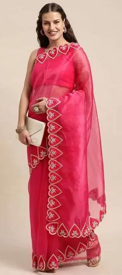 Reception, Traditional, Wedding Red and Maroon color Saree in Organza Silk, Silk fabric with Classic, South Embroidered, Resham, Thread work : 1887051