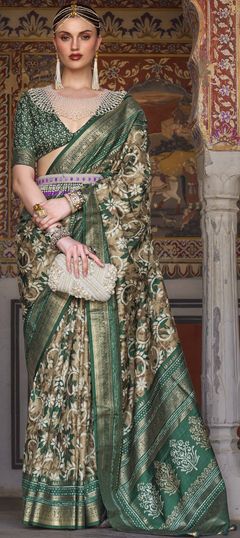 Beige and Brown color Saree in Art Silk, Silk fabric with Printed, Weaving work