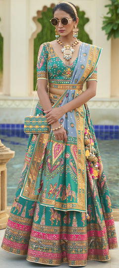 Blue color Ready to Wear Lehenga in Silk fabric with Printed, Sequence work