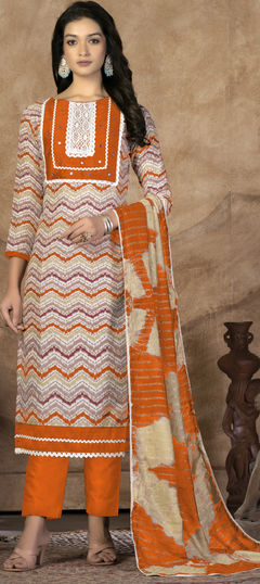 Casual Multicolor color Salwar Kameez in Cotton fabric with Straight Lace, Patch, Printed work : 1887516