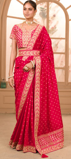 Pink and Majenta color Saree in Art Silk, Silk fabric with Embroidered, Lace, Sequence, Thread, Zari work