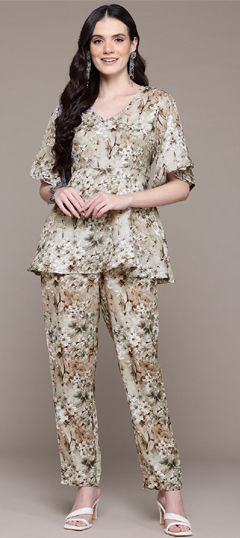 Casual, Summer Beige and Brown color Co-ords Set in Viscose fabric with Straight Floral, Printed work : 1887669