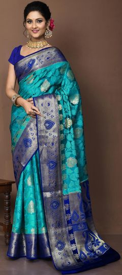 Bridal, Traditional, Wedding Blue color Saree in Silk fabric with Classic, South Weaving work : 1887707