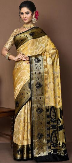 Bridal, Traditional, Wedding Beige and Brown color Saree in Silk fabric with Classic, South Weaving work : 1887711