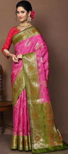 Bridal, Traditional, Wedding Pink and Majenta color Saree in Silk fabric with Classic, South Weaving work : 1887714