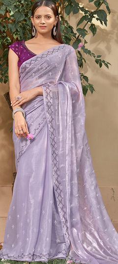 Purple and Violet color Saree in Art Silk, Silk fabric with Swarovski work