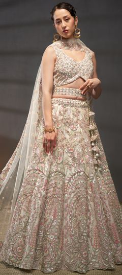 White and Off White color Lehenga in Net fabric with Embroidered, Sequence, Zircon work