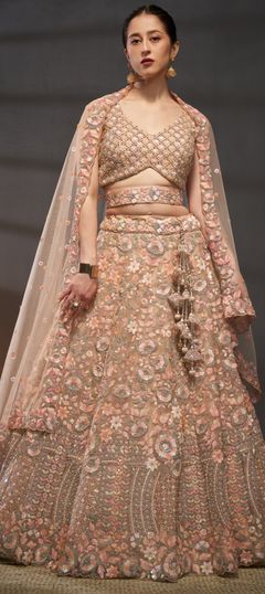 Pink and Majenta color Lehenga in Net fabric with Embroidered, Sequence, Zircon work