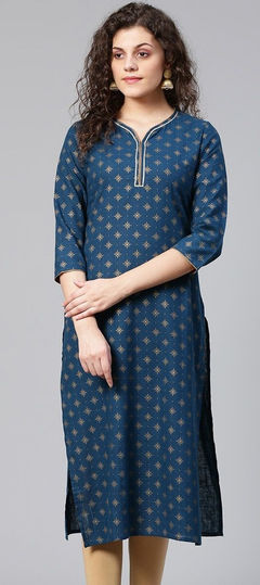 Party Wear Blue color Kurti in Rayon fabric with Long Sleeve, Straight Printed work : 1888182