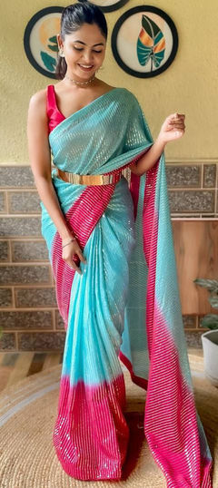 Blue color Saree in Art Silk, Silk fabric with Sequence work