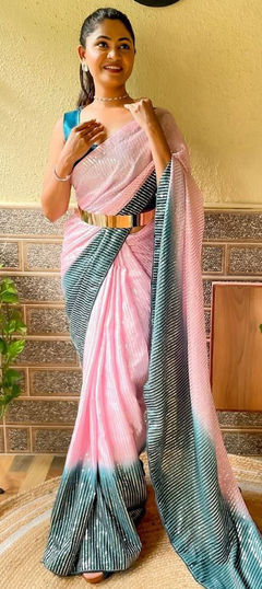 Party Wear, Traditional Pink and Majenta color Saree in Art Silk, Silk fabric with South Sequence work : 1888352