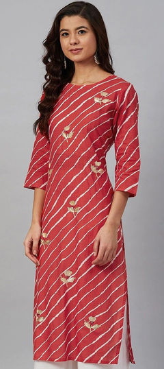 Red and Maroon color Kurti in Rayon fabric with Gota Patti, Lehariya, Printed work