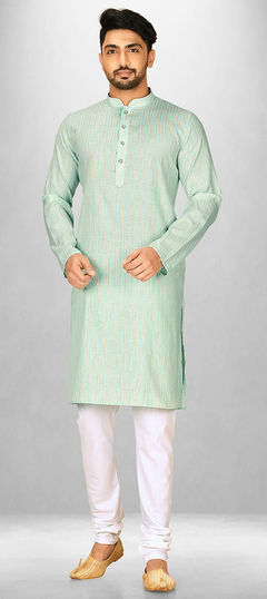 Blue color Kurta Pyjamas in Cotton fabric with Thread work