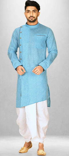 Party Wear Blue color Dhoti Kurta in Cotton fabric with Thread work : 1888652