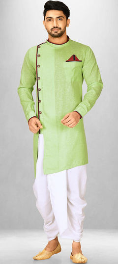 Green color Dhoti Kurta in Cotton fabric with Thread work