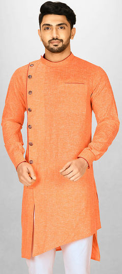 Orange color Kurta in Cotton fabric with Thread work