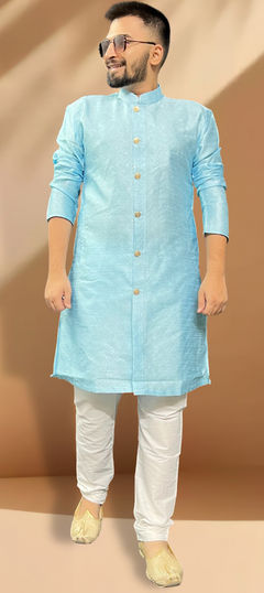 Blue color Kurta Pyjamas in Jacquard fabric with Embroidered, Sequence, Thread work