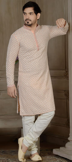 Pink and Majenta color Kurta Pyjamas in Cotton fabric with Embroidered, Sequence, Thread work