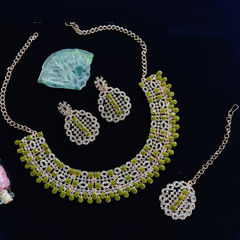 Gold Rodium Polish Green color Necklace in Metal Alloy studded with Austrian diamond