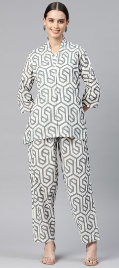 Black and Grey, White and Off White color Co-ords Set in Cotton fabric with Printed work