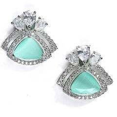 Green color Earrings in Metal Alloy studded with Austrian diamond & Silver Rodium Polish : 1889895