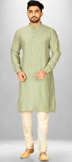 Green color Kurta Pyjamas in Poly Silk fabric with Thread work