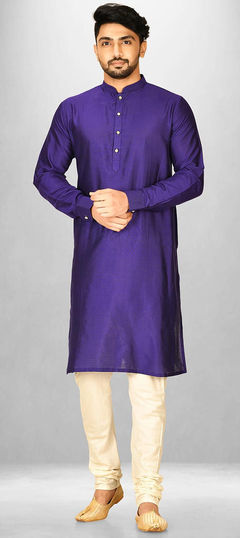 Purple and Violet color Kurta Pyjamas in Poly Silk fabric with Thread work