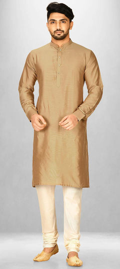 Black and Grey color Kurta Pyjamas in Poly Silk fabric with Thread work