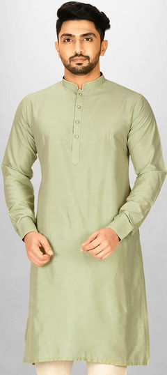 Green color Kurta in Poly Silk fabric with Thread work